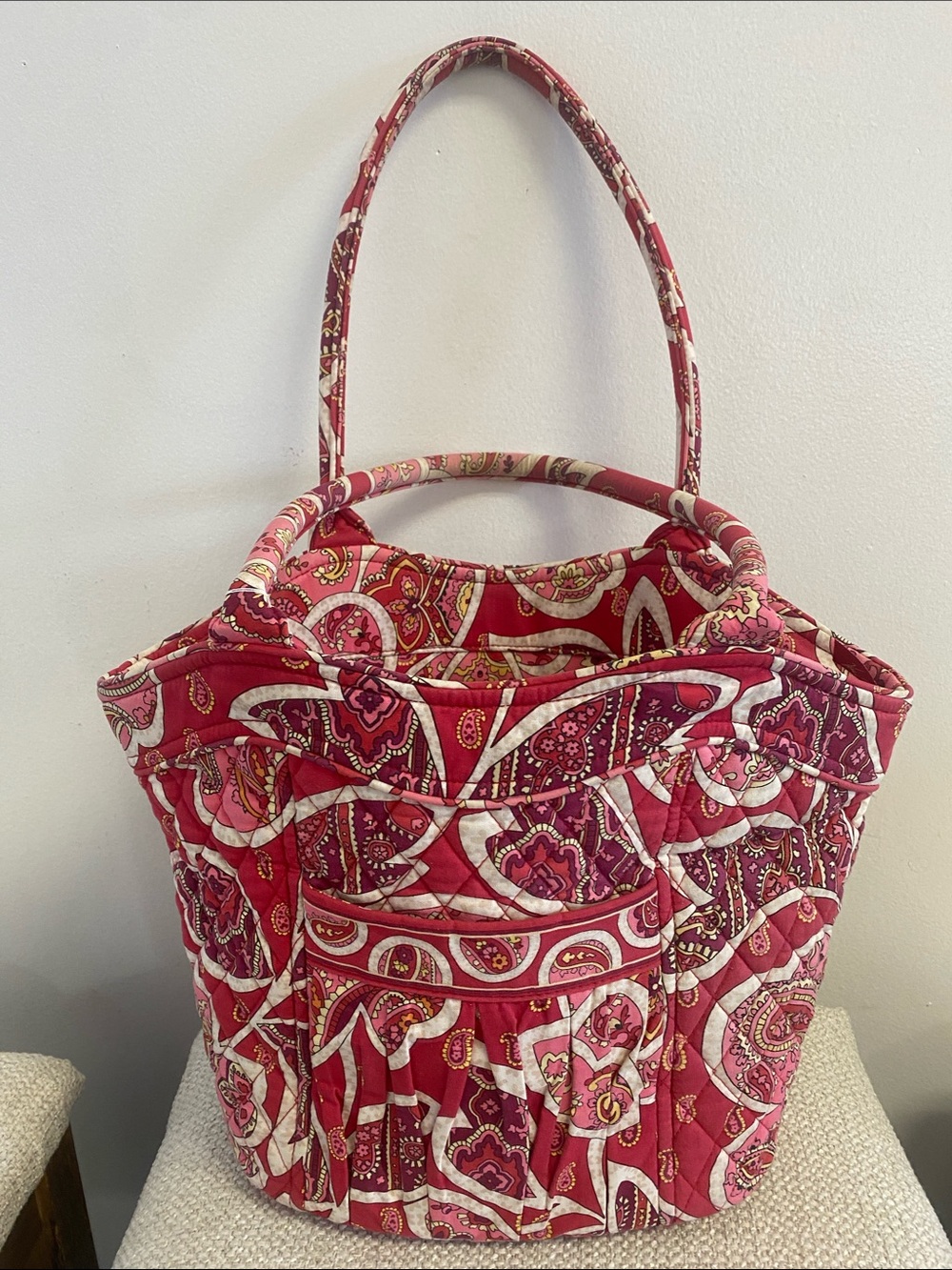 Quilted Pink Paisley Tote Bag